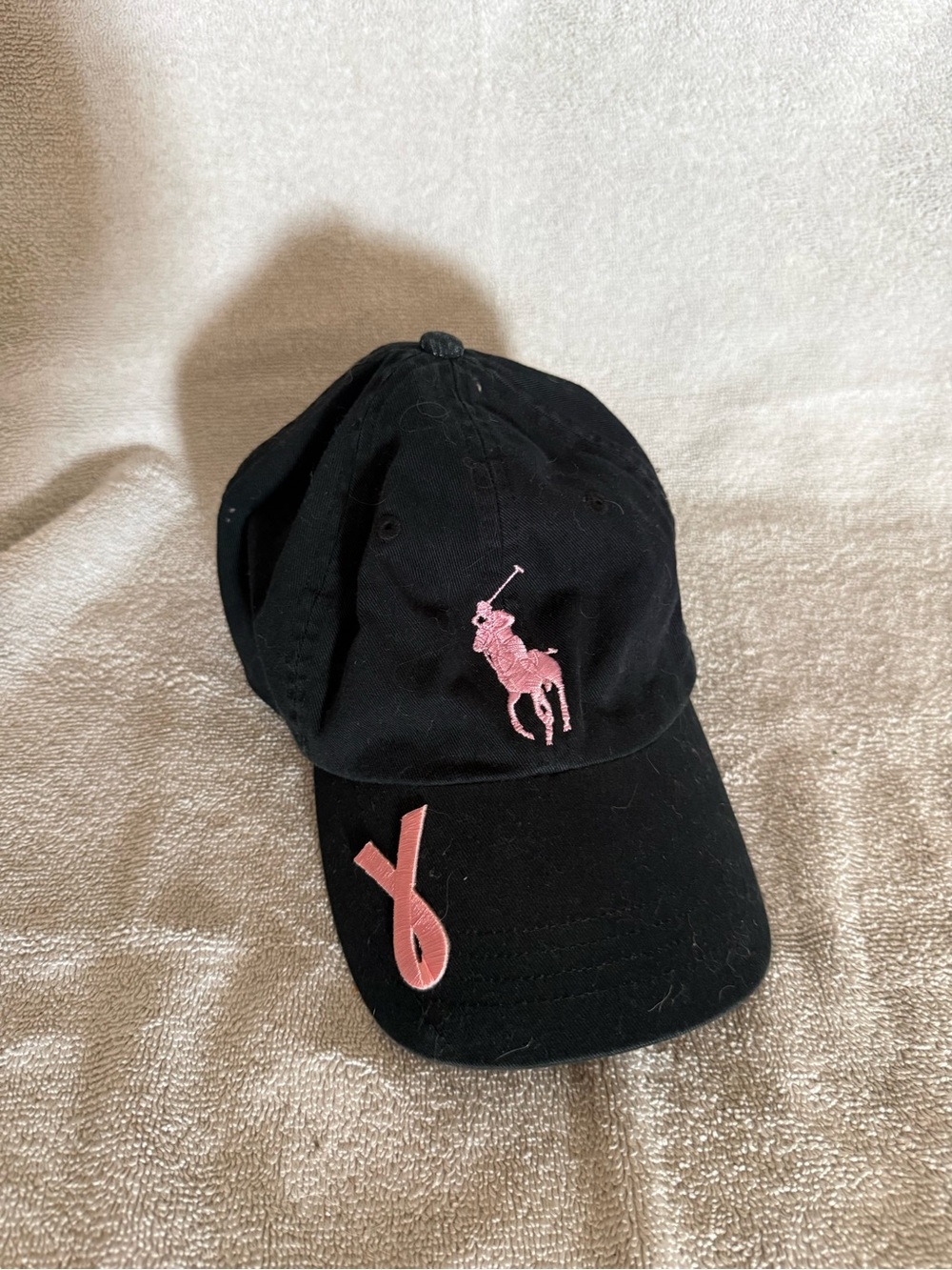 Polo by Ralph Lauren Black Hat with Pink Polo Player Embroidery